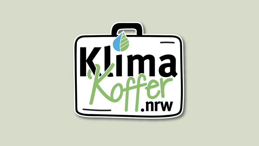 Grafischer Koffer mit Text "Klimakoffer.nrw"